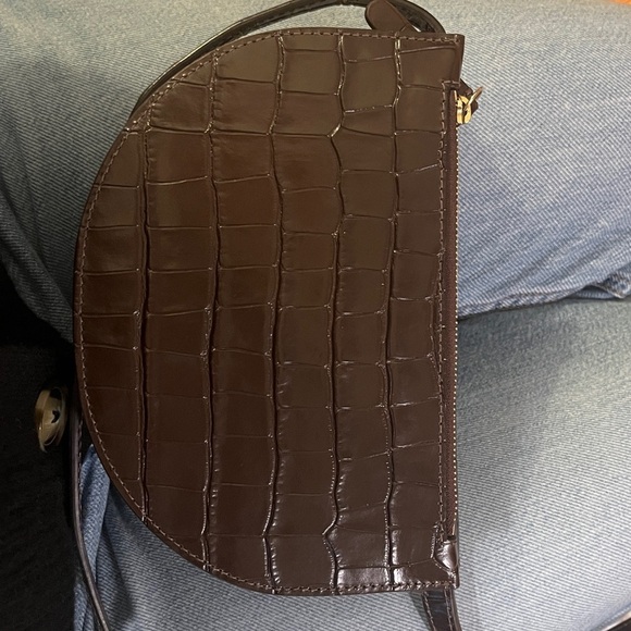 WANDLER croc embossed chocolate brown Anna crossbody flap bag / clutch EUC - Picture 4 of 13
